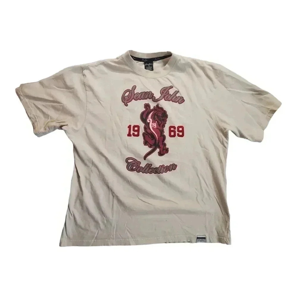 Sean John Mens Size Large Graphic T Shirt 1969 Collection Cream Cotton